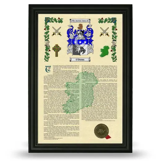 O'Doran Armorial History Framed - Black