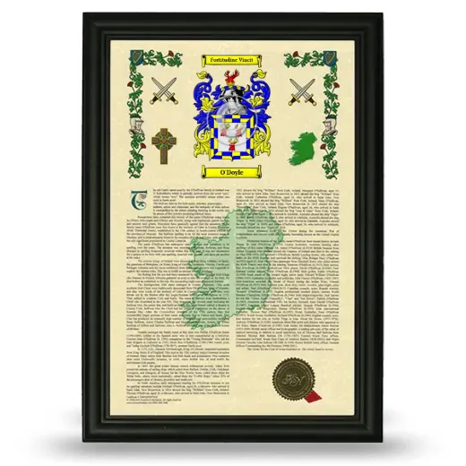 O'Doyle Armorial History Framed - Black