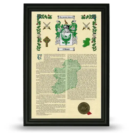 O'Henry Armorial History Framed - Black