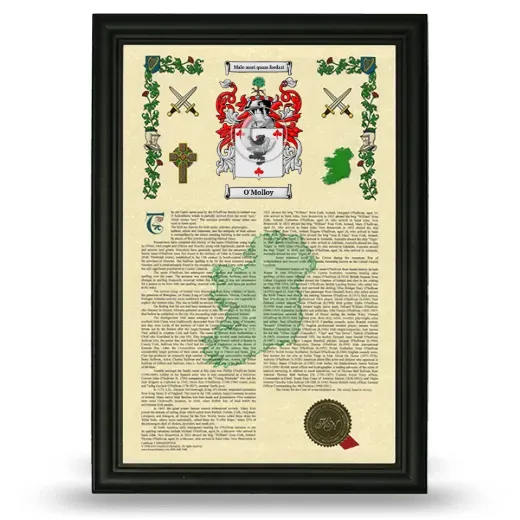 O'Molloy Armorial History Framed - Black