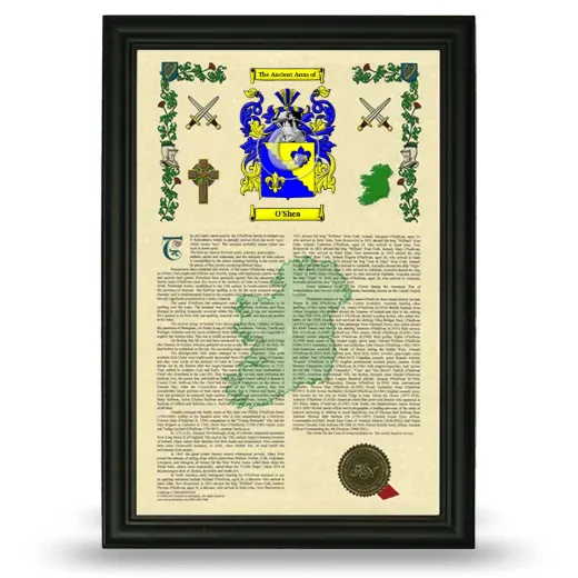 O'Shea Armorial History Framed - Black