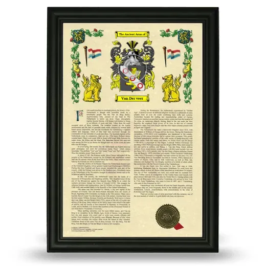 Van Der veer Armorial History Framed - Black