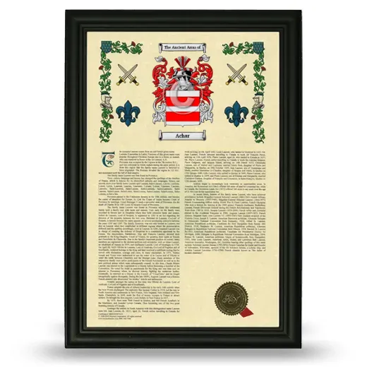 Achar Armorial History Framed - Black