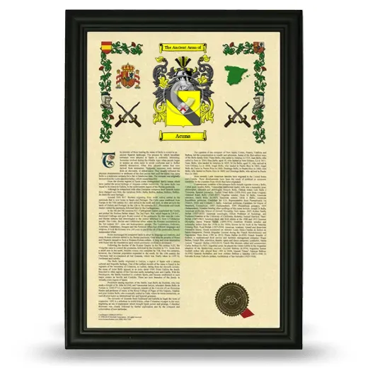 Acuna Armorial History Framed - Black
