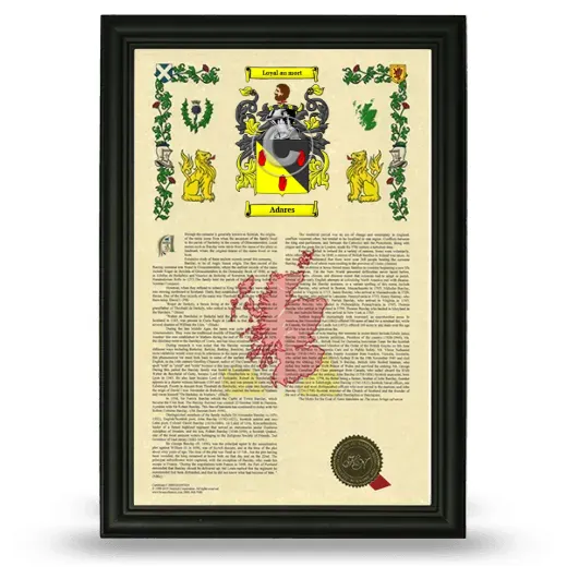 Adares Armorial History Framed - Black
