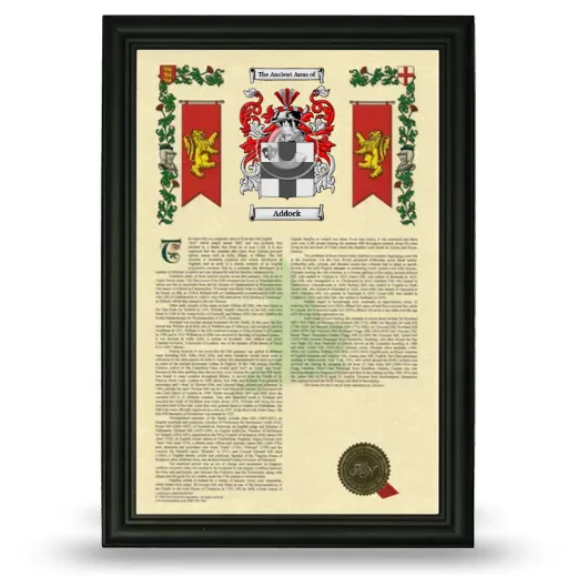 Addock Armorial History Framed - Black