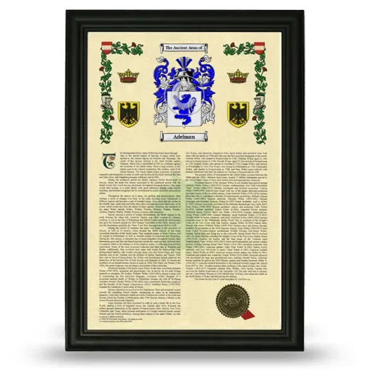 Adelman Armorial History Framed - Black