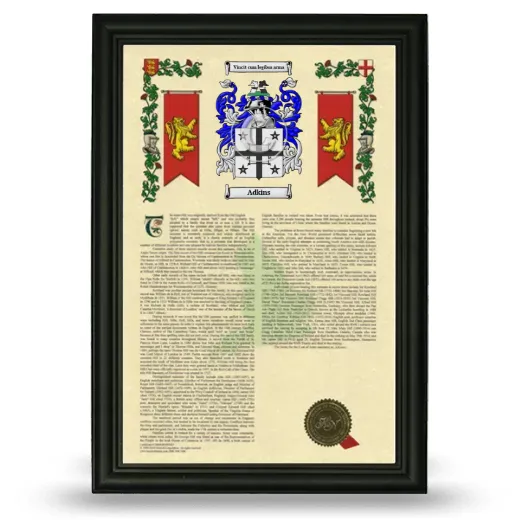 Adkins Armorial History Framed - Black