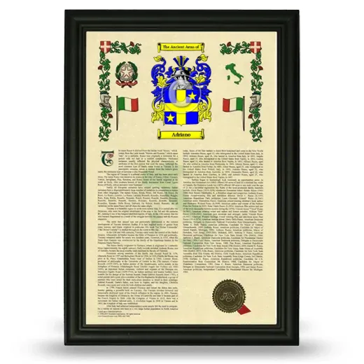 Adriano Armorial History Framed - Black