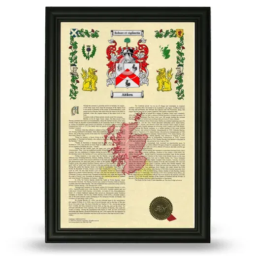 Aitken Armorial History Framed - Black