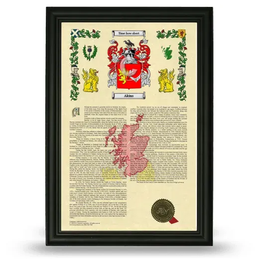 Akins Armorial History Framed - Black
