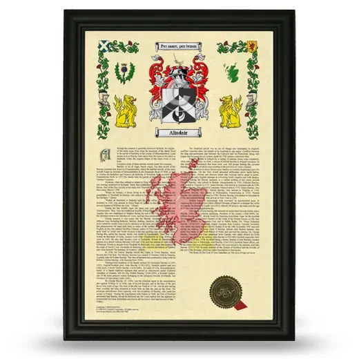 Alisdair Armorial History Framed - Black