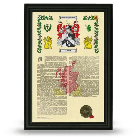 Alister Armorial History Framed - Black