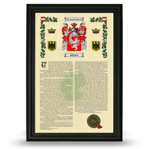 Althouse Armorial History Framed - Black