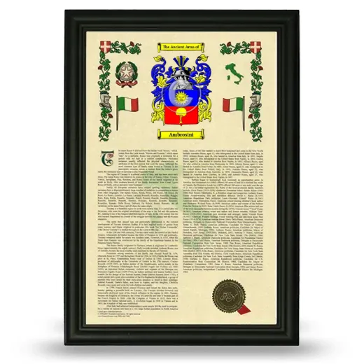 Ambrosini Armorial History Framed - Black