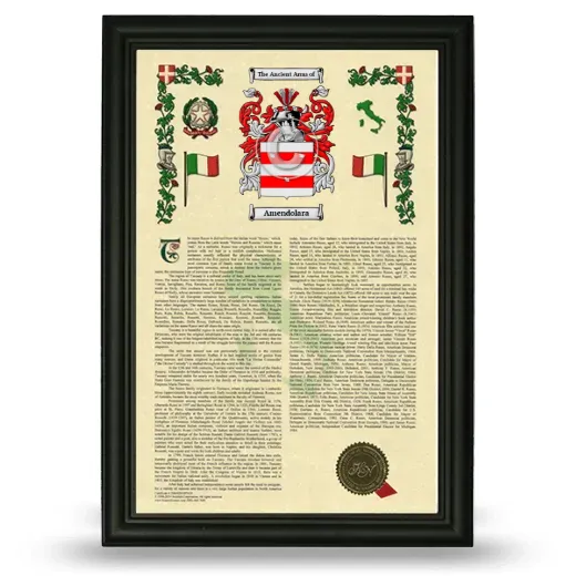 Amendolara Armorial History Framed - Black