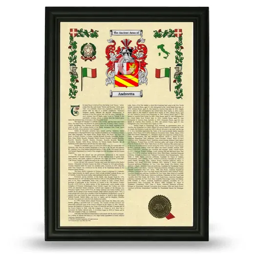 Andreetta Armorial History Framed - Black