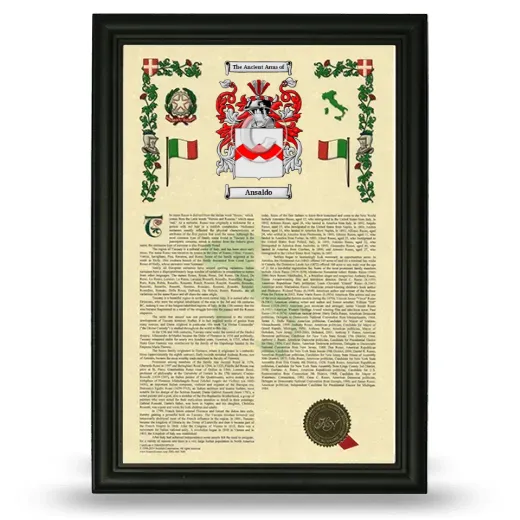 Ansaldo Armorial History Framed - Black