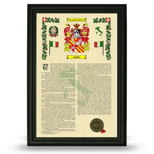 Aquino Armorial History Framed - Black