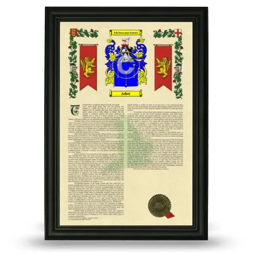 Arker Armorial History Framed - Black