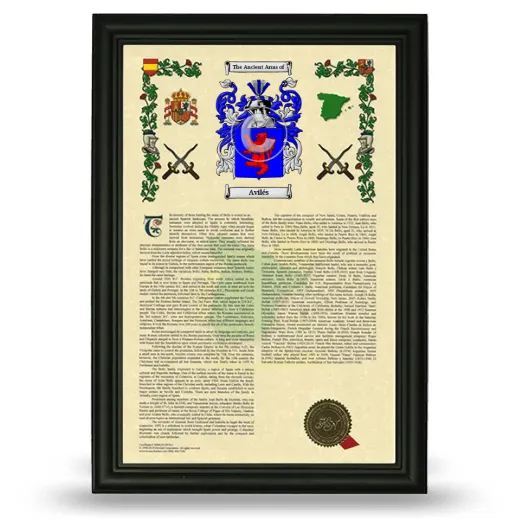 Avilés Armorial History Framed - Black