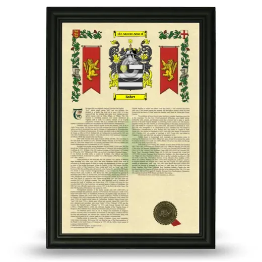 Babet Armorial History Framed - Black