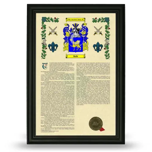 Bade Armorial History Framed - Black