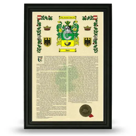 Baer Armorial History Framed - Black