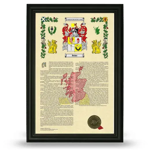 Bains Armorial History Framed - Black