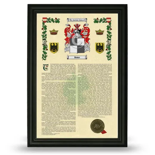 Bame Armorial History Framed - Black