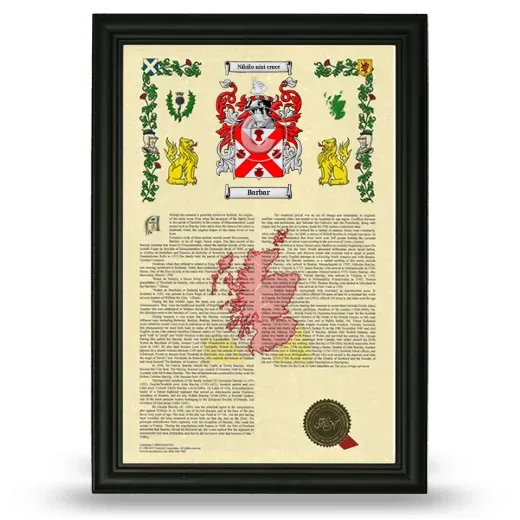 Barbar Armorial History Framed - Black