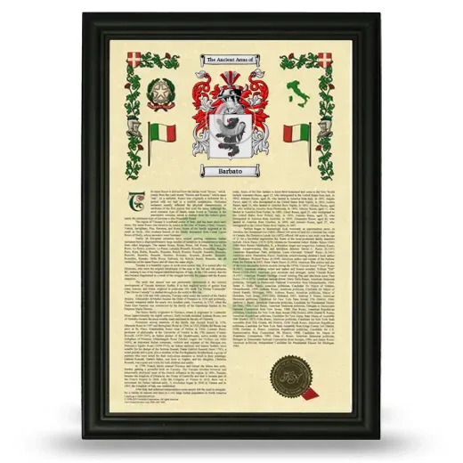 Barbato Armorial History Framed - Black