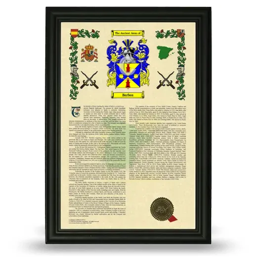 Barbos Armorial History Framed - Black