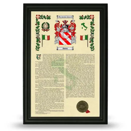 Baron Armorial History Framed - Black