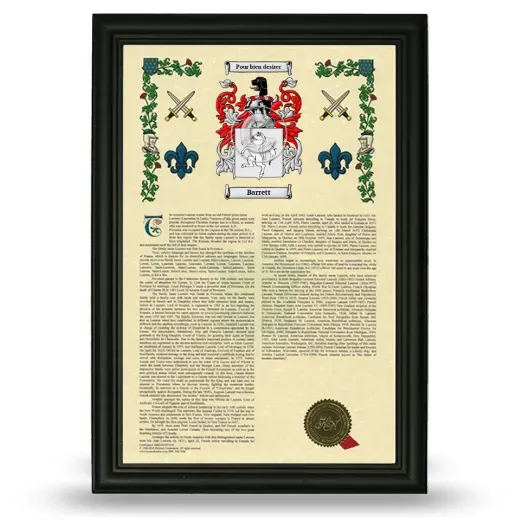Barrett Armorial History Framed - Black