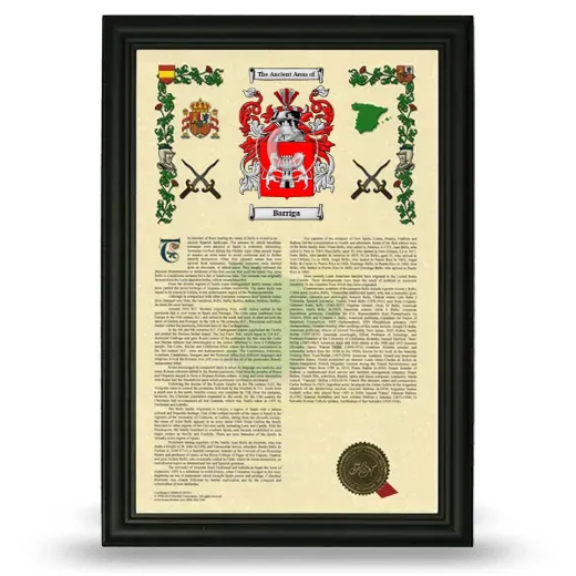 Barriga Armorial History Framed - Black