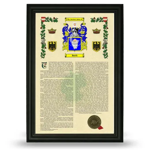 Barth Armorial History Framed - Black