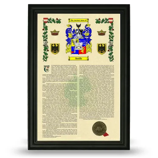 Basilly Armorial History Framed - Black