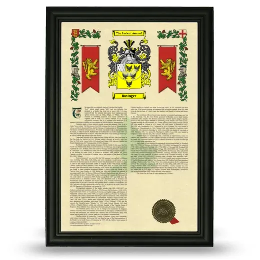 Basinger Armorial History Framed - Black