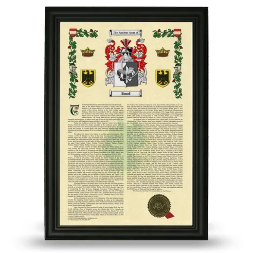 Benel Armorial History Framed - Black