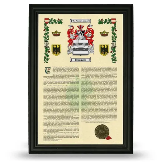 Benninger Armorial History Framed - Black