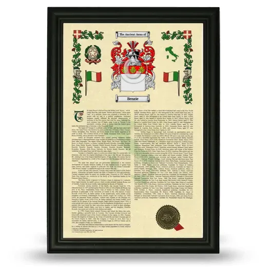 Benzie Armorial History Framed - Black