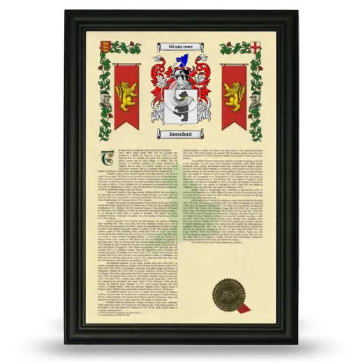Beresford Armorial History Framed - Black