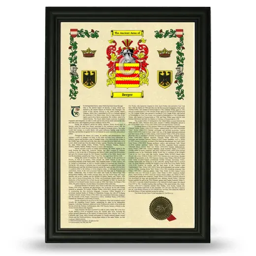 Berger Armorial History Framed - Black