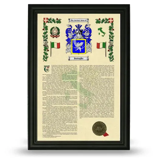 Bertoglio Armorial History Framed - Black