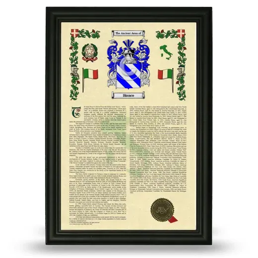 Bianco Armorial History Framed - Black