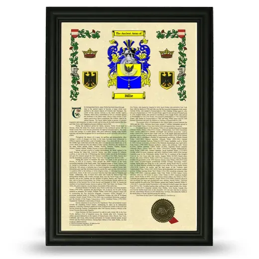 Billie Armorial History Framed - Black
