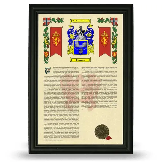 Bjornsen Armorial History Framed - Black