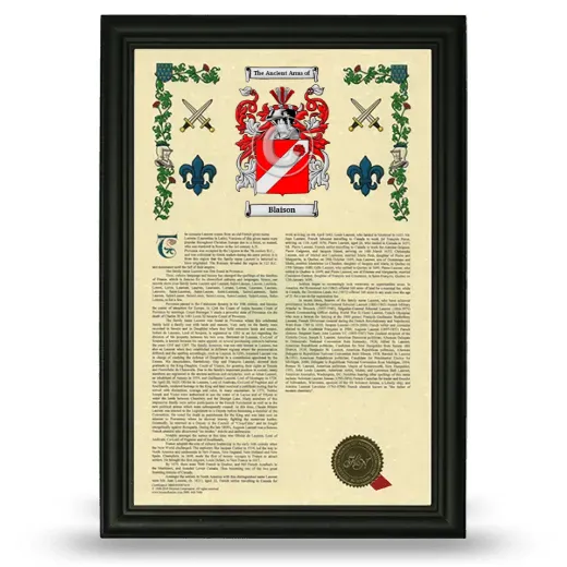 Blaison Armorial History Framed - Black