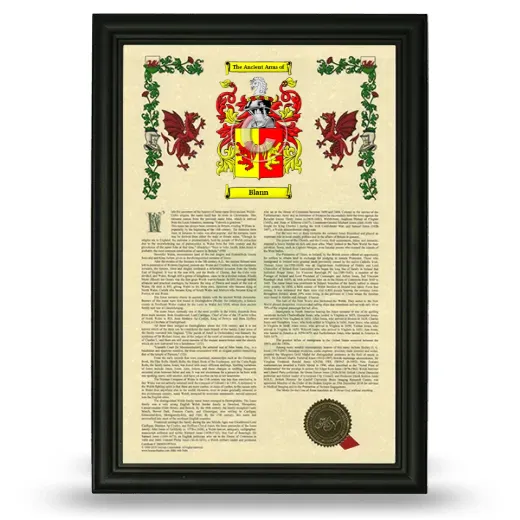 Blann Armorial History Framed - Black